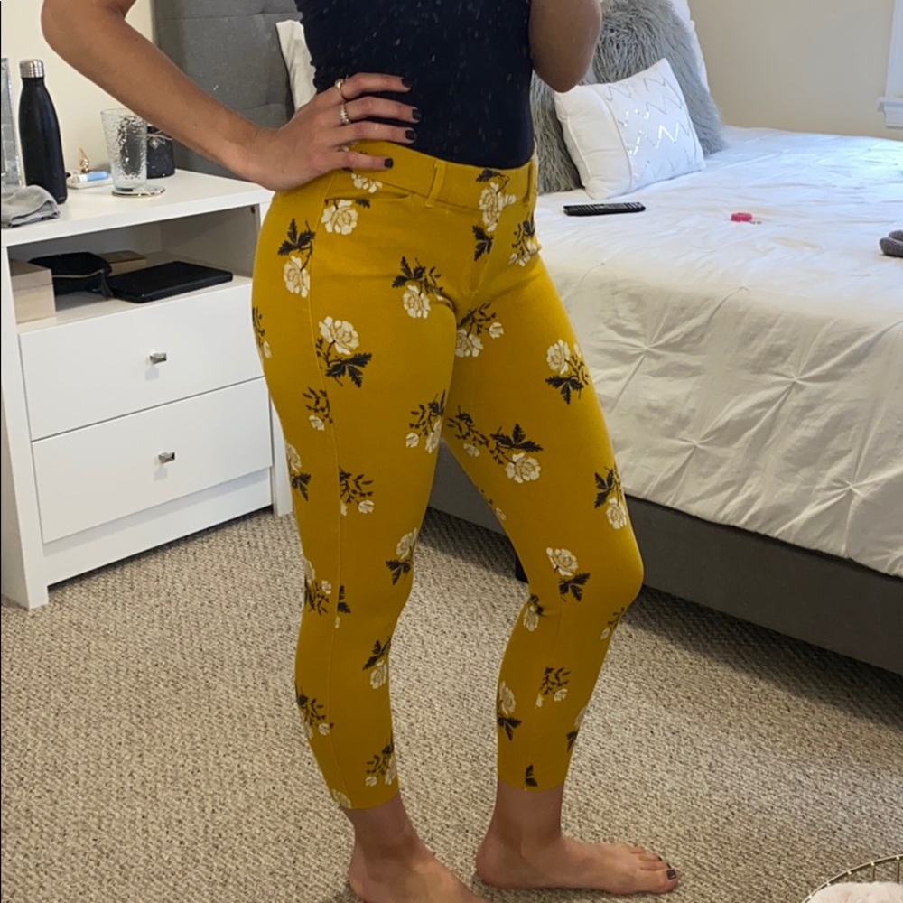 Yellow Floral Ankle Pants